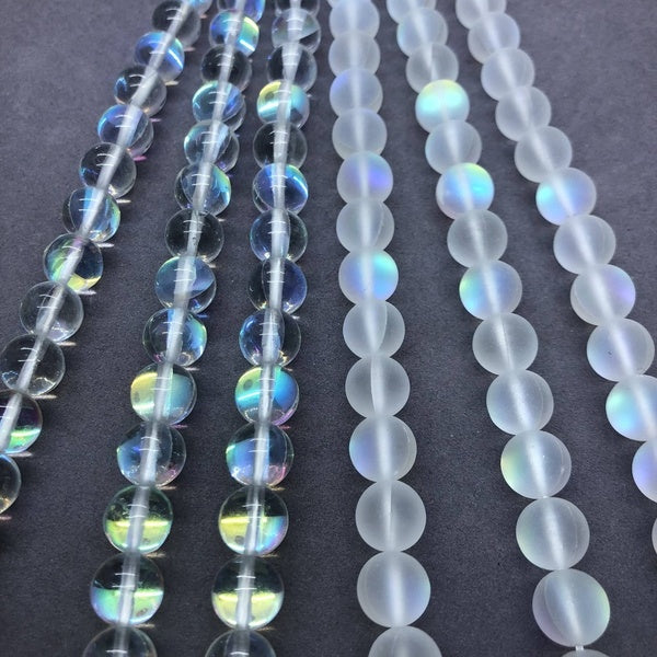 Whiite Flash Glitter Spectrolite Quartz Cristal Perles Lisses et Givrées 6-12mm