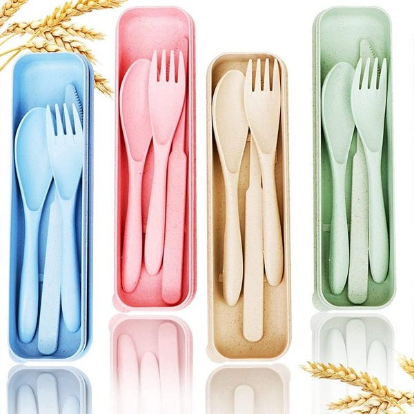 1-5 set Eco-Friendly Travel Utensils With Case - Non-toxin Wheat Straw Dinnerware Sets Reusable Cutlery Set - Portable Forks And Spoons Tableware Set