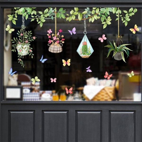 Potted Plants PVC Stickers for Home Window Glass Decoration