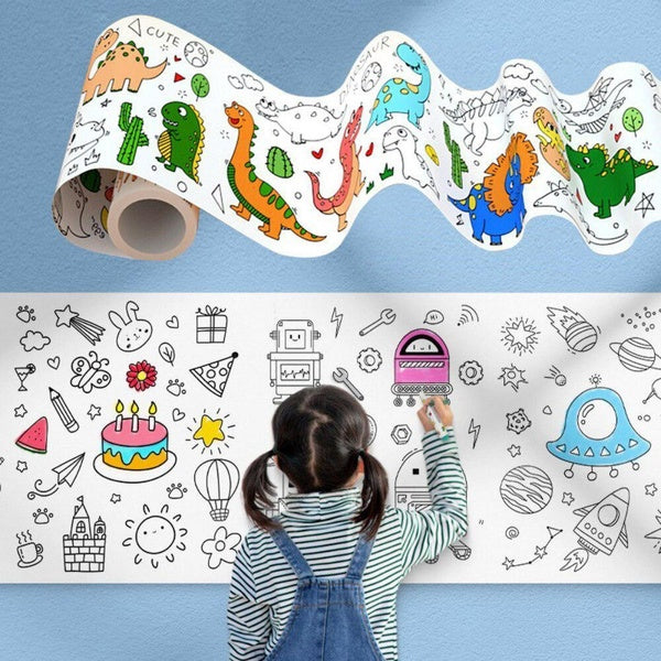 Kid's Coloring Paper Roll Sticky Color Filling Paper Graffiti Scroll Drawing Roll for Kids DIY Painting Educational Toys