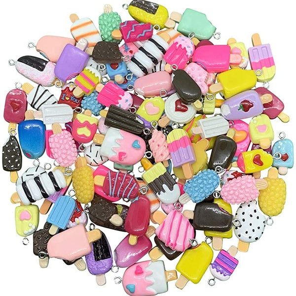30pcs Random Colorful Ice Cream Pendant Charms, Eco-friendly Resin Ice-Lolly Shape Pendant Charms for Necklace Bracelet Key Chain DIY Jewelry Making