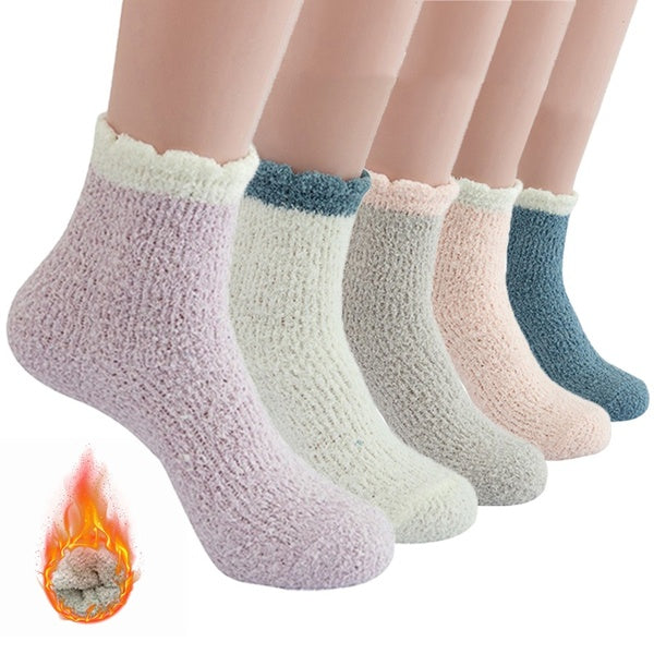 Women Warm Super Soft Plush Slipper Sock Winter Fluffy Microfiber Crew Socks Casual Home Sleeping Fuzzy Cozy Sock(1-2-3-4-5 Pairs)