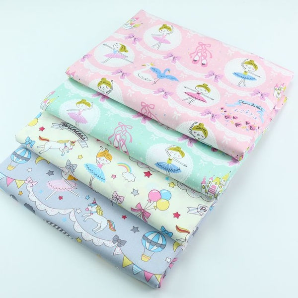 4 Pcs-lot Cartoon Swan Lake Princess Bow Printed Cloth Cotton Twill Fabric DIY Handmade Tissu Fat Quarter Bundls of Quilting Patchwork Sewing Scrapbo