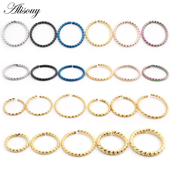 Alisouy 1pc 0.8-1-1.2-1.6mm Anneau de Nez Mince Septum Helix Narine Labret Piercing Lèvre Acier Inoxydable Cartilage Clip Boucles d'Oreilles Créoles