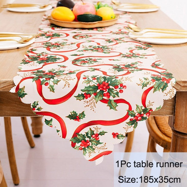Christmas Fabric Printed Table Runner Household Table Cover Santa Claus Tablecloth Christmas Decorations