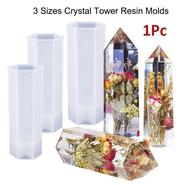 1Pc Crystal Tower Resin Molds,Large Crystal Point Silicone Molds for Resin,3 Sizes Epoxy Resin Molds for DIY Resin Flowers Crystals Home Decors