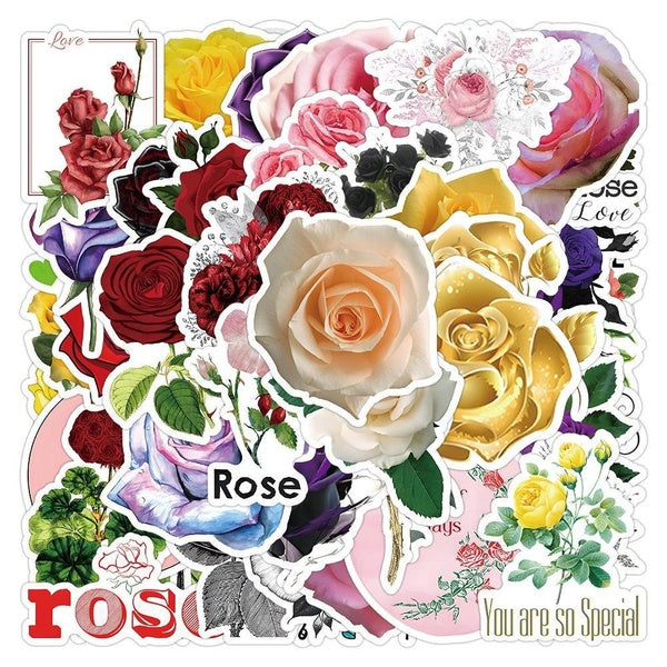 10-50Pcs Colorful Rose Stickers Beautiful Flower Graffiti Kids Toy Skateboard Car Motorcycle Bicycle Sticker Decals