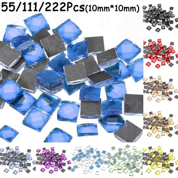 55-111-222pcs Colorful 13 Faces Glitter Crystal Square Glass Mosaic Tiles Material DIY Mosaic Art Craft Supplies