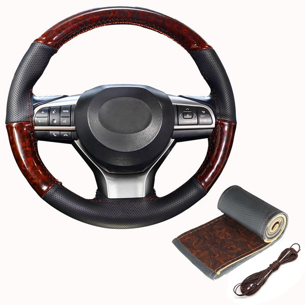 Couverture de volant automatique universelle de 38 cm en Grain de bois couture à la main en cuir antidérapant résistant à l'usure mode bricolage styl