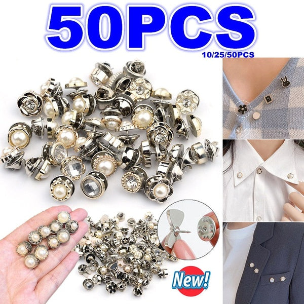 50-25-10PCS Sewing-free Collar Button Brooch Imitation Pearl Rhinestones Pin Coat Clothes DIY Buckles Accessories Gift Prevent Accidental Exposure Br