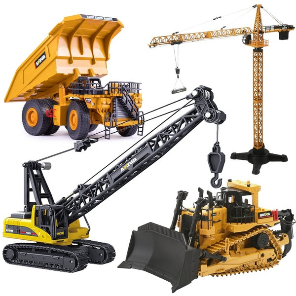 HUINA 1:50 Mobile Crane Mine Truck Bulldozer Diecast Metal Model Construction Vehicle Toys for Boys Birthday Gift Car Collection