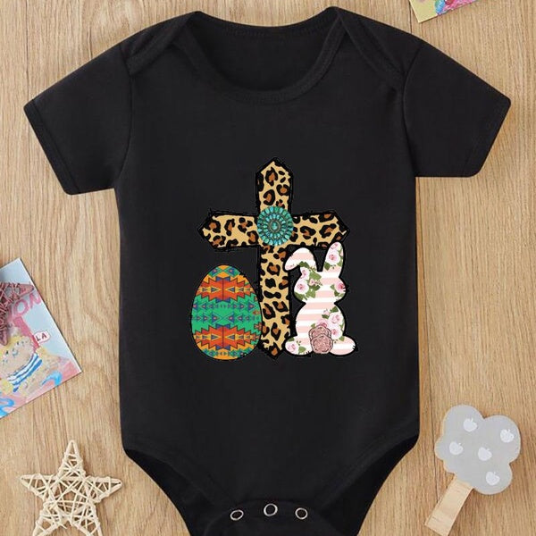 Newborn Infant Easter Graphic Romper Short Sleeve Crew Neck Bodysuit Onesies for Baby Girls and Boys Toddler Clothes