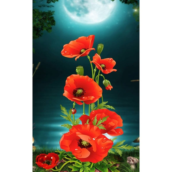 Poppy and Moon DIY 5D Diamond Painting by Number Kits Painting Full Drill Crystal Rhinestone Embroidery Pictures Arts Craft for Home Wall Decor Gift