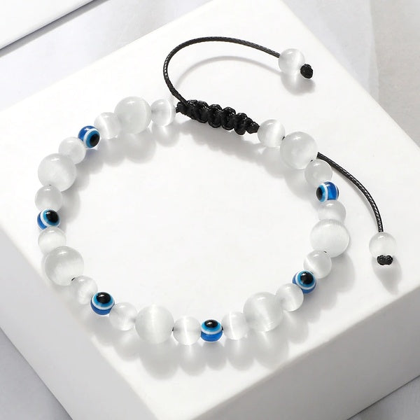 Bleu mauvais ail perlé Bracelets naturel oeil de chat pierre 6 8mm opale hommes Bracelets réglable femmes Bracelet chanceux Yoga bijoux cadeaux