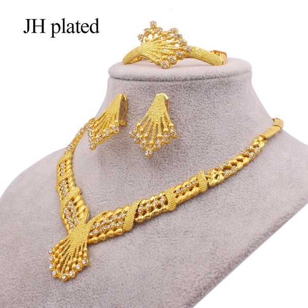 JHplated Jewelry sets for women gold necklace earrings Bracelet ring Dubai African Indian bridal gifts wedding set collares jewellery