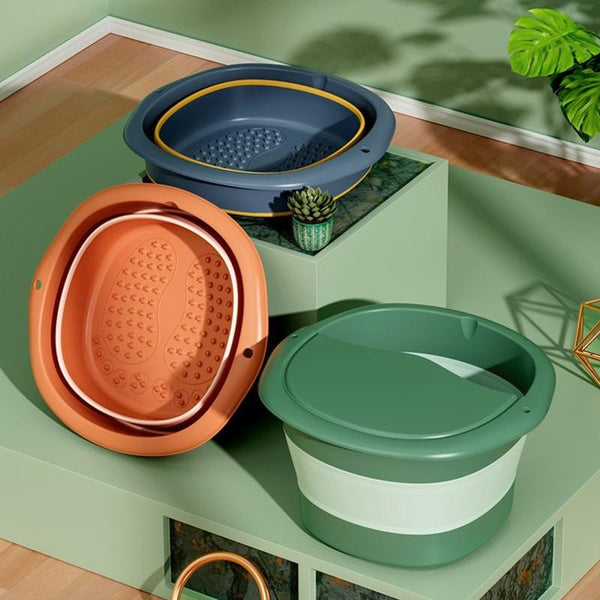 Folding Foot Bathtub Portable Foot Soaker Tub with Cover Feet Soak Spa Basin Bath Barrel Massage Bucket Container for Household Travel