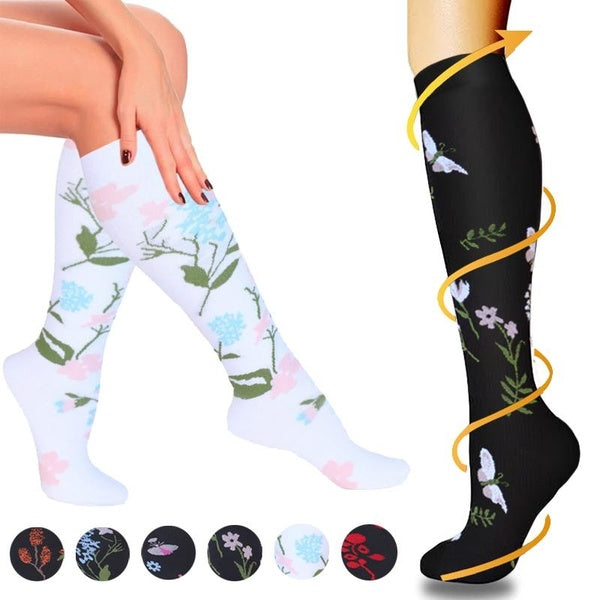1-5 Pairs Compression Socks For Women And Men, 15-20 Mmhg Cute Printed Compression Socks, Support Knee High Socks For Nurses,Athletic,Flying,Travel