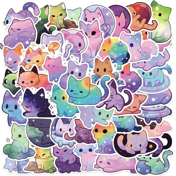 10-50pcs Cute Colorful Starry Cat Stickers for DIY Luggage Laptop Skateboard Motorcycle Bicycle Stickers
