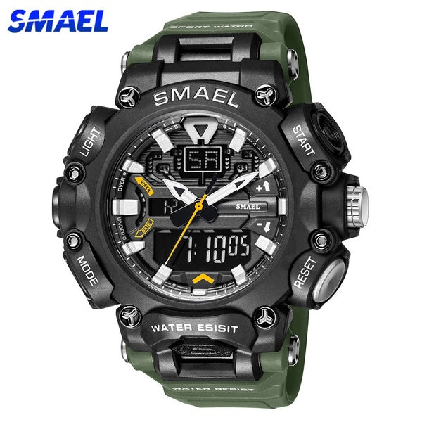 SMAEL Hommes Montre de Sport Numérique Quartz Double Affichage Montres Militaire Hommes Chronographe Étanche