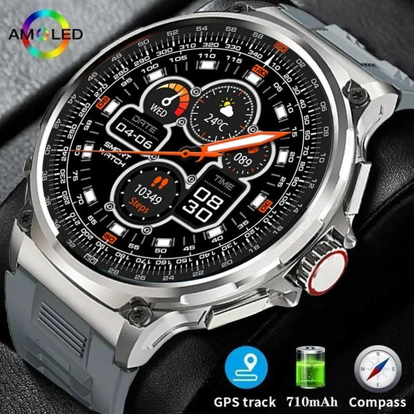 1,85" Ultra HD Amoled Display Smartwatch GPS Track Compass Hommes 710 mAh Grande Batterie, 400+ Cadrans de Montre Montre Intelligente pour Téléphone