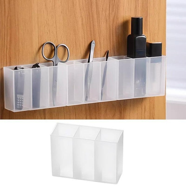 Mini Storage Box 3-Grid Plastic Makeup Brush Lipstick Storage Multi-Functional Desk Organizer for Home Kitchen Bathroom