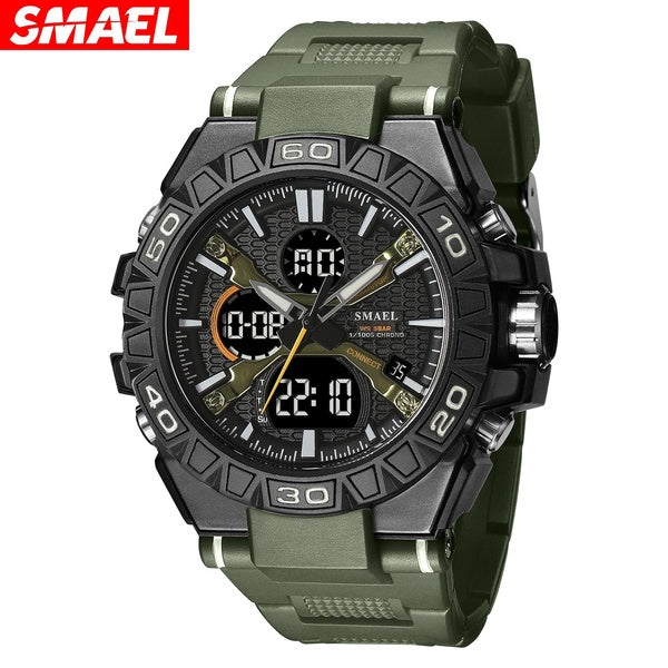 SMAEL 8071 Nouveaux Sports Hommes Montre De Luxe Multi-fonction Double Affichage Chiffres Horloge À Quartz Militaire Mâle Étanche Alarme LED Montres-
