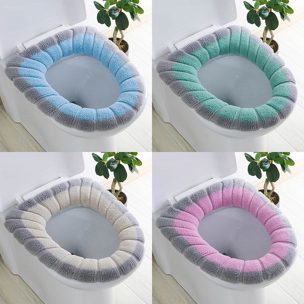 Warm Toilet Seat Cover Bathroom Toilet Pad Closestool Knitting O-shape Thicker Soft Washable Closestool Bathroom Accessories