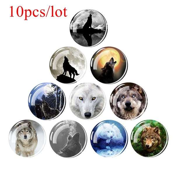 10PCS Wolf Glass Cabochons 25MM - 20MM - 16MM - 12MM DIY Handmade Wolf Head Photo for Pendaant Bracelet Making Jewelry Accessories