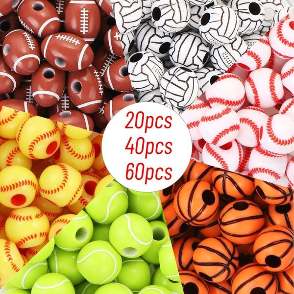 20pcs-40pcs-60pcs Sports Beads Acrylic Football Volleyball Basketball Tennis Soccer Baseball Sport Series Creative Beads Fashion for DIY Crafts Neckl