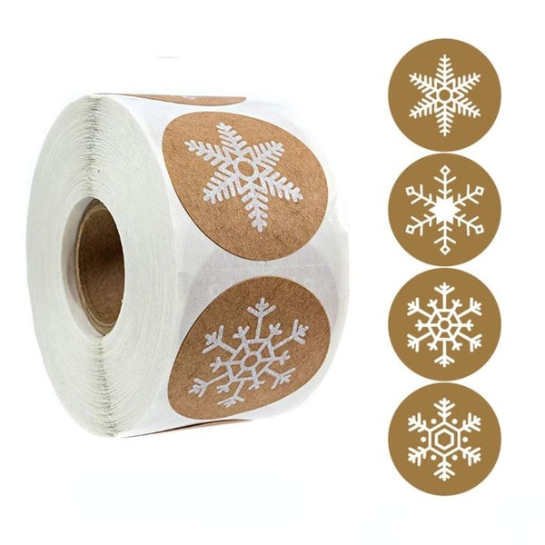 100pcs-300pcs-500pcs Christmas Stickers Kraft Paper Label Snowflake Stickers for Xmas New Year Party Decoration