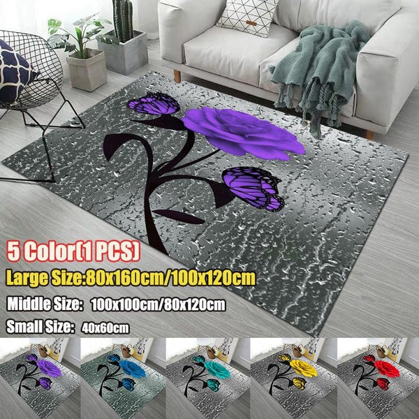 5 Colors Carpets for Living Room 1Pcs Purple-Blue-Green-Yellow-Red Rose Print Area Rugs Bedroom Carpet Bath Mat Anti-Slip Door Mat (40X60cm-80X120cm-