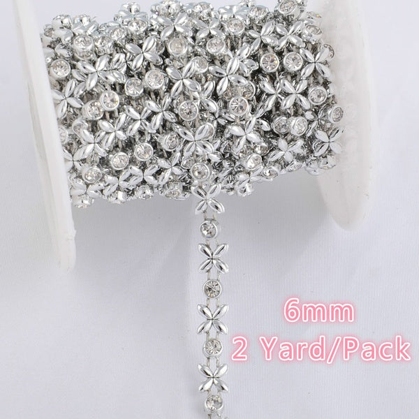 2 Yard-Pack 6mm（1-4"）Width Flatback Plastic Pear Rhinestone Chain Trims Wedding Dress-Home Decor Craft DIY