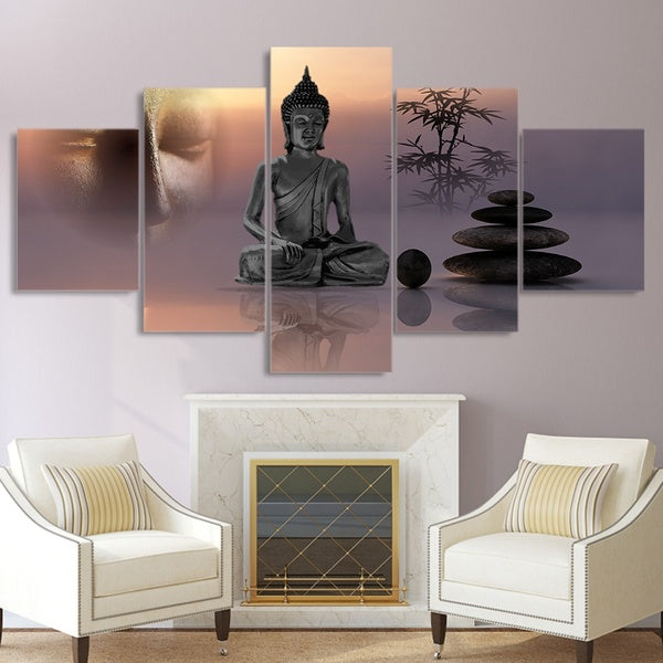 Modern High Definition Printing Picture Canvas Painting 5 Board Zen Buddha Statue Wall Artist Home Decoration Frameless Poster Living Room