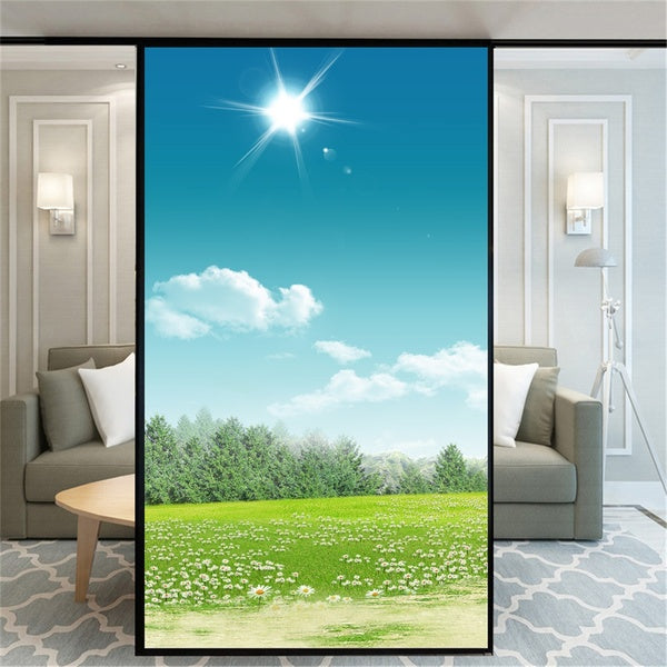 No Glue Decorative Privacy Frosted Window Film Beautiful Grassland Glass Film Privacy Window Decals Window Sticker 60 Sizes