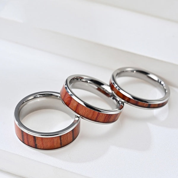 Personalized Simple Style Exquisite Ring Inlaid Wood 316L Stainless Titanium Steel Men Women Wood Grain Fine Rings Engagement & Wedding Band Couple J