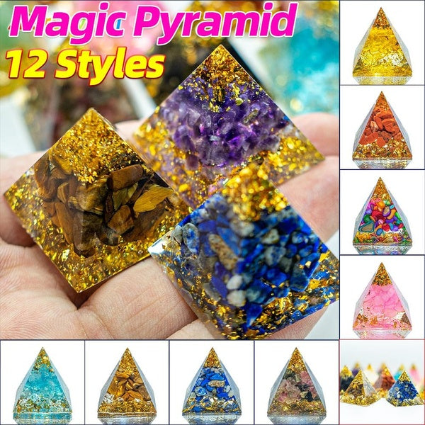 Pyramide Magique 12 Styles Art Améthyste Pyramide d'énergie Reiki Sphère de Cristal Constellation Chakra Résine Quartz Pierre de Cristal Naturel Éner