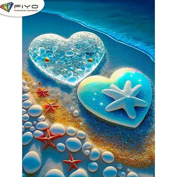FIYO Beach Starfish and Shells DIY 5D Diamond Painting Full Drill with Number Kits Home and Kitchen Fashion Mosaic Diamond Painting Canvas Wall Decor
