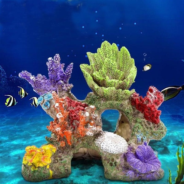 Aquarium Decor Reef Coral Polyresin Coral Ornaments Fish for Tank Coral Decor Artificial Resin Cave House Coral Decorati