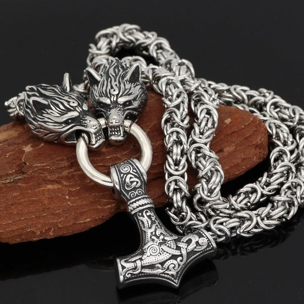 Collier en acier inoxydable 316 tête de loup et pendentif marteau Viking Quake collier amulette nordique bijoux de mode pour hommes