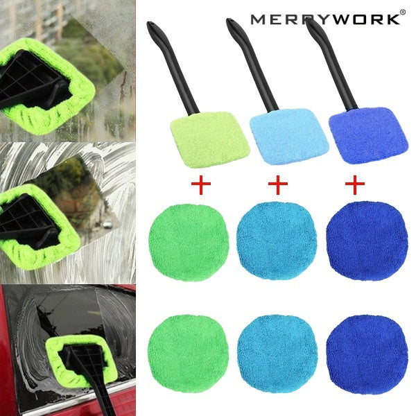 MERRYWORK 3PCS Car Windshield Cleaning Brush Defogging Brush Windshield Wiper Dashboard Microfiber Brush Auto Cleaning Tool (1pcs Brush +with 2Pcs Cl