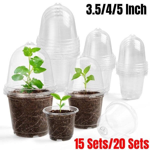 15 Sets-20 Sets Nursery Pots for Plants with Humidity Domes 3.5-4-5 Inch Plant Pot for Planting Plastic Seedling Pots with Drainage Holes Seed Starte
