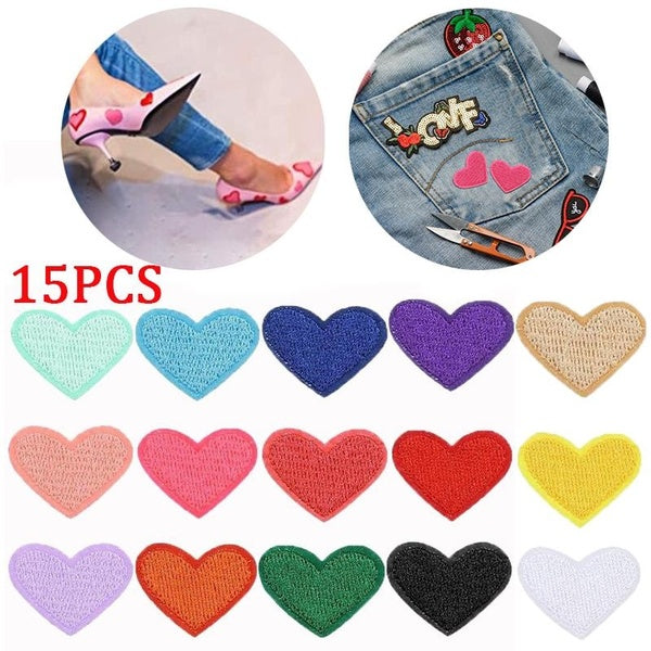 Patchs brodés en forme de caur d'amour, 15 pièces, Badges cousus sur sac, chapeau, casquette, vestes en jean, tissu, artisanat appliqué