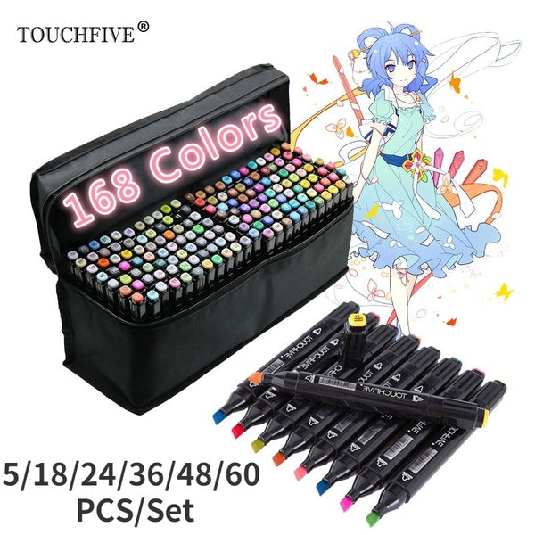 TOUCHFive 168 couleurs Single Select Color Art Brush Black Double Head Alcohol Sketch Marker for Comic Drawing Art Supplies Markers 5-18-24-36-48-60p