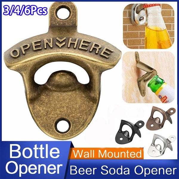Bottle Opener Wall Mounted Vintage Retro Alloy Hanging Open Beer Tools Four Colors Available Beer Soda Bar Accessories Kitchen Gadgets 3-4-6Pcs