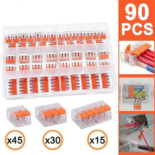 75-90-114Pcs-Box For Wago 221 Electrical Connectors Wire Block Clamp Reusable Terminal Cable