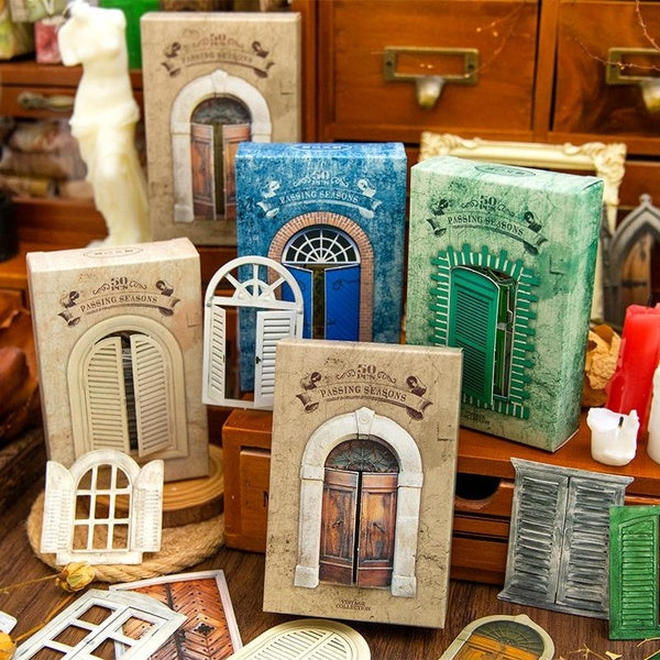 50Pcs-Pack Door & Window Series Decoration Collage Paper Perfect for Journal Scrapbooking DIY Material Stationery