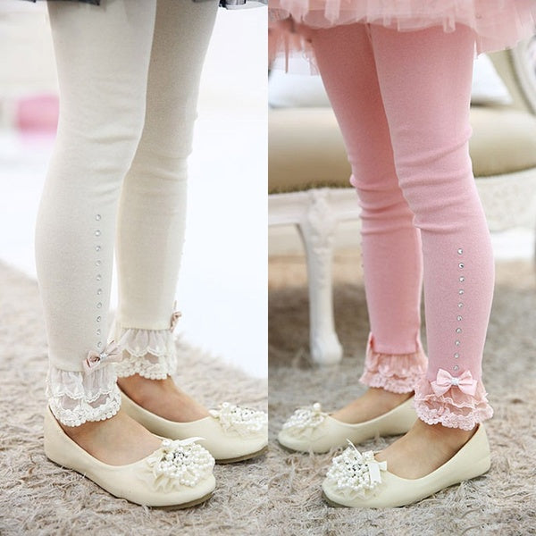 Winter Fashion Little Girl Lace Flower Leggings Pants Kids Children Cotton Legging Trousers(4 Colors)