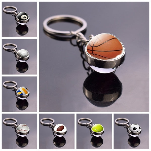 Basket-ball Football Billard Volleyball porte-clés boule de verre pendentif Sport porte-clés porte-clés charmes cadeau d'athlète
