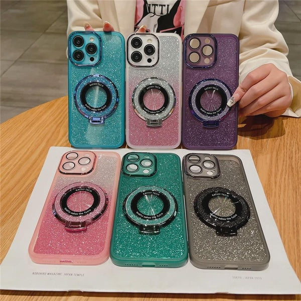 Luxury Plating Bling Glitter Ring Holder Phone Case For iPhone 11 12 13 14 15 16 Pro Max X Xs Max Xr 7 8 Plus Cover