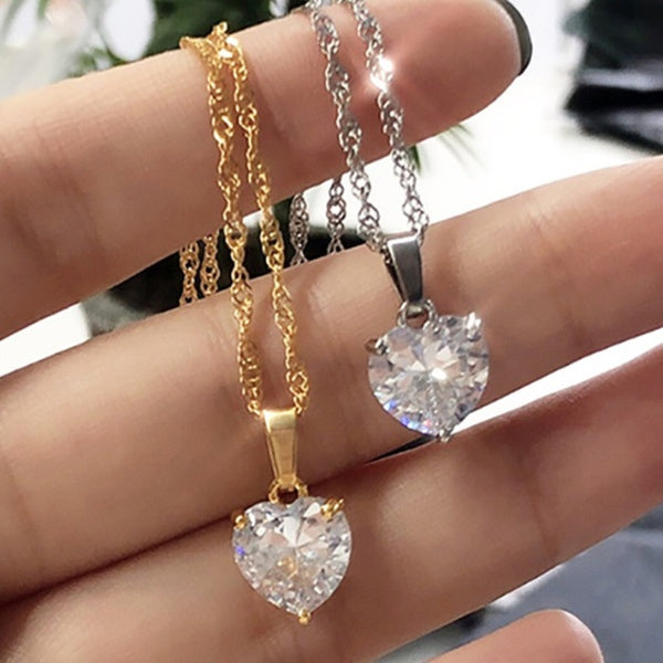 Heart Necklaces for Women Silver Plated Gold Chain White Sapphire Heart Pendant Necklace Lover Choker Summer Jewelry Gift Femme